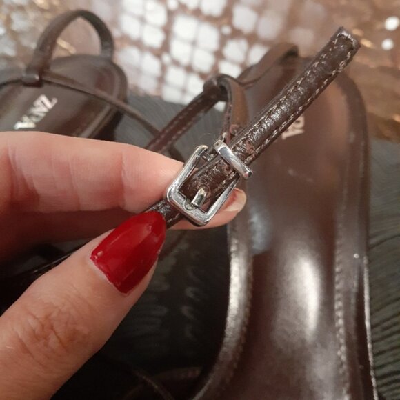 Zara NWT Genuine Leather Chocolate Brown Heels - Picture 8 of 16